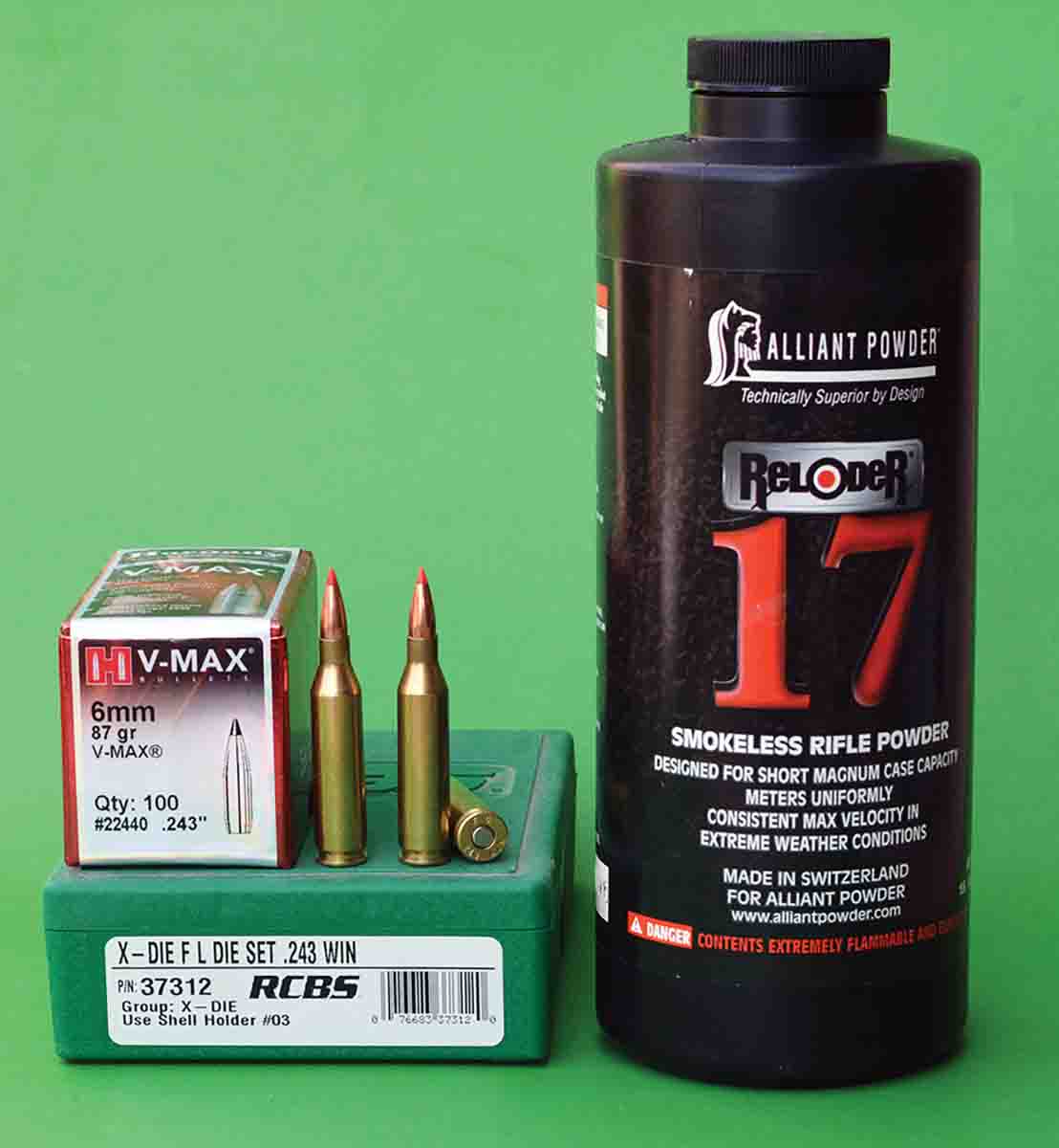 Alliant Reloder 17 powder is an excellent choice for the .243 Winchester when it is used in conjunction with Hornady 87-grain V-MAX bullets.